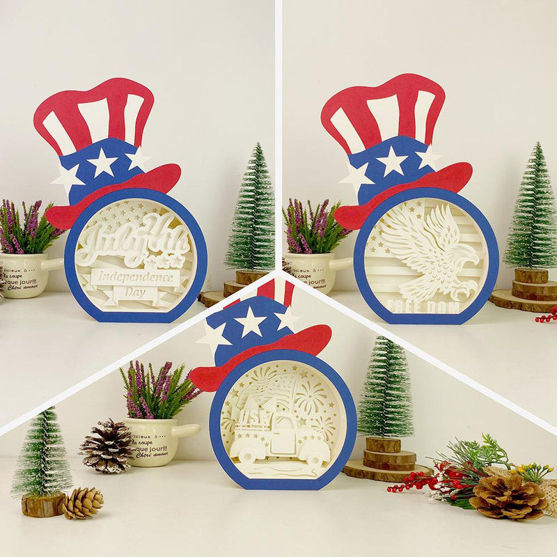 Pack 3 Happy 4th - Uncle Sam Hat Papercut Lightbox File - 10.3x7.5" - Cricut File - LightBoxGoodMan - LightboxGoodman