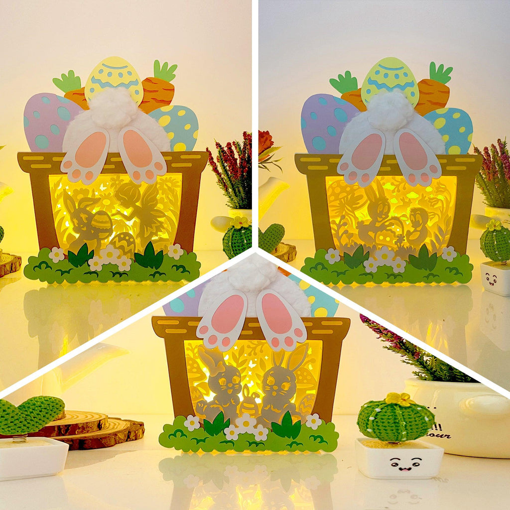 Pack 3 Happy Easter - Bunny Easter Basket Papercut Lightbox File - Cricut File - 6,8x8,7 Inches - LightBoxGoodMan - LightboxGoodman