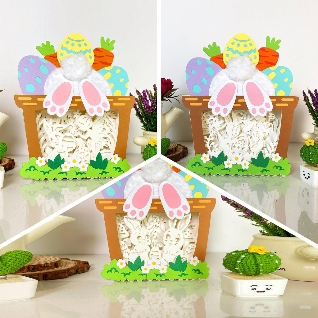 Pack 3 Happy Easter - Bunny Easter Basket Papercut Lightbox File - Cricut File - 6,8x8,7 Inches - LightBoxGoodMan - LightboxGoodman