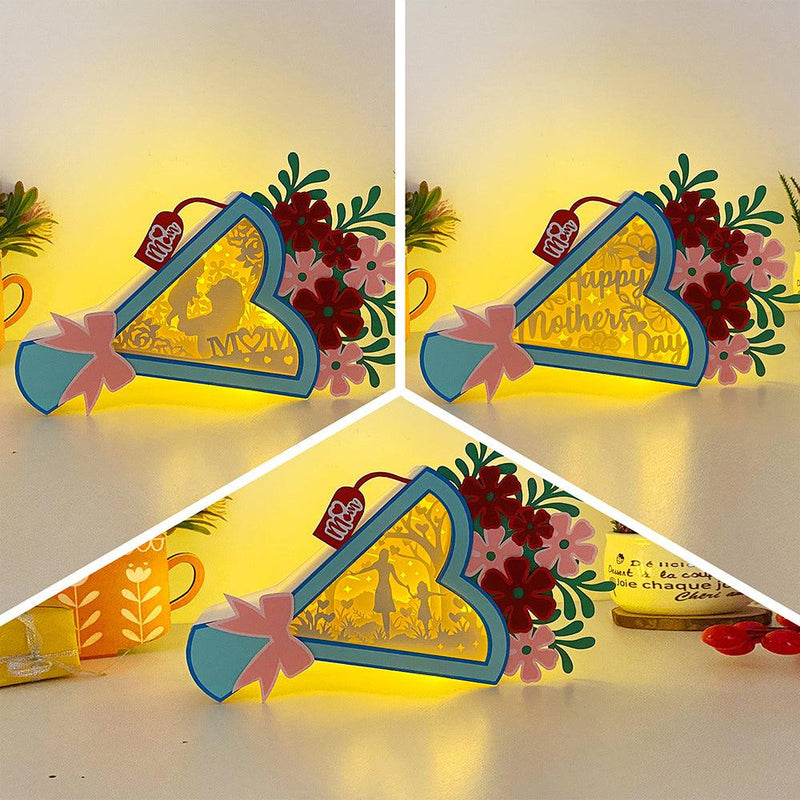 Pack 3 Happy Mother's Day - Bouquet Papercut Lightbox File - 9x7" - Cricut File - LightBoxGoodMan - LightboxGoodman