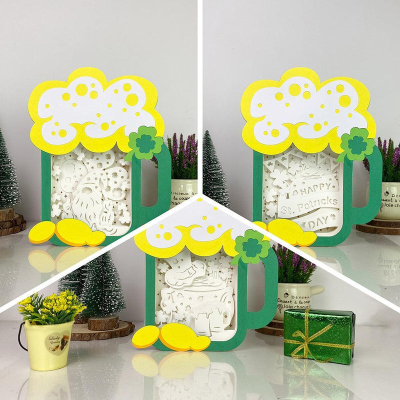 Pack 3 Happy St.Patrick's Day - St. Patrick's Beer Mug Papercut Lightbox File - Cricut File - 9x7 Inches - LightBoxGoodMan - LightboxGoodman