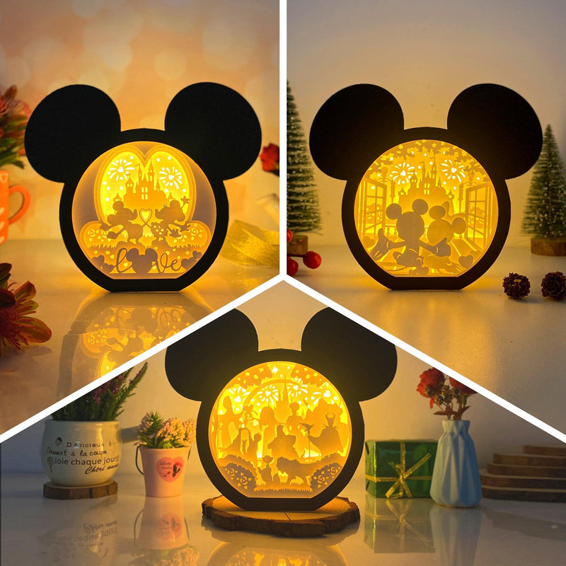 Pack 3 Love In Disneyland - Paper Cut Mickey Mouse Light Box File - Cricut File - 6,3x7,3 Inches - LightBoxGoodMan - LightboxGoodman