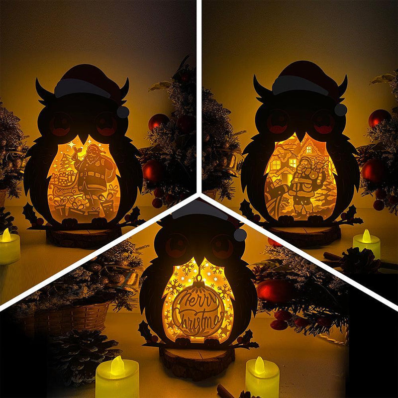Pack 3 Merry Christmas 4 - Paper Cut Owl Light Box File - Cricut File - 25x20 cm - LightBoxGoodMan - LightboxGoodman