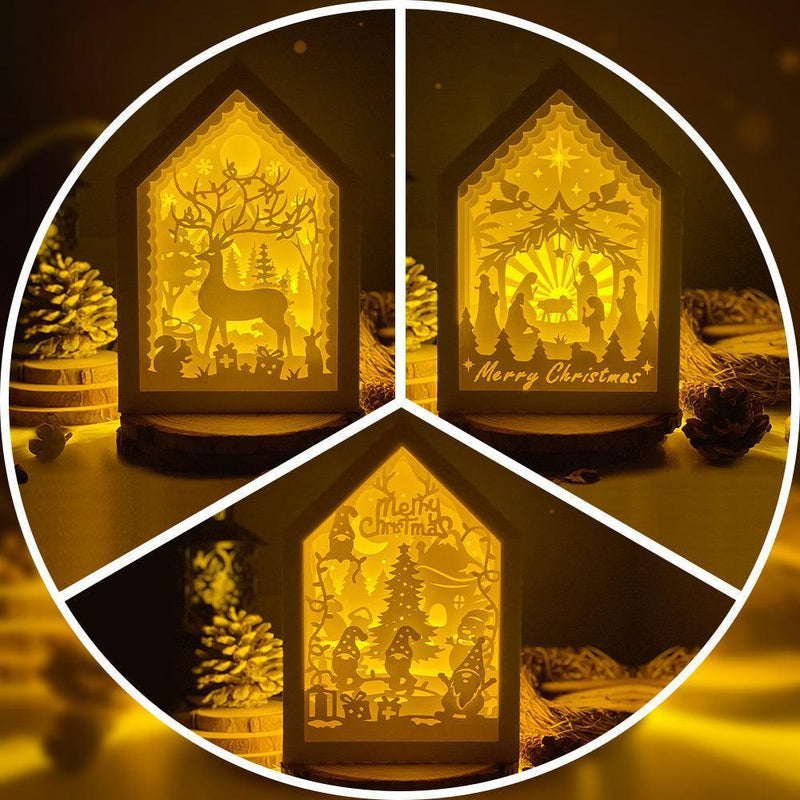 Pack 3 Merry Christmas - Paper Cut House Light Box File - Cricut File - 13x19 cm - LightBoxGoodMan - LightboxGoodman