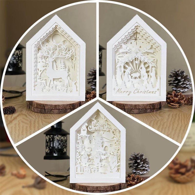 Pack 3 Merry Christmas - Paper Cut House Light Box File - Cricut File - 13x19 cm - LightBoxGoodMan - LightboxGoodman