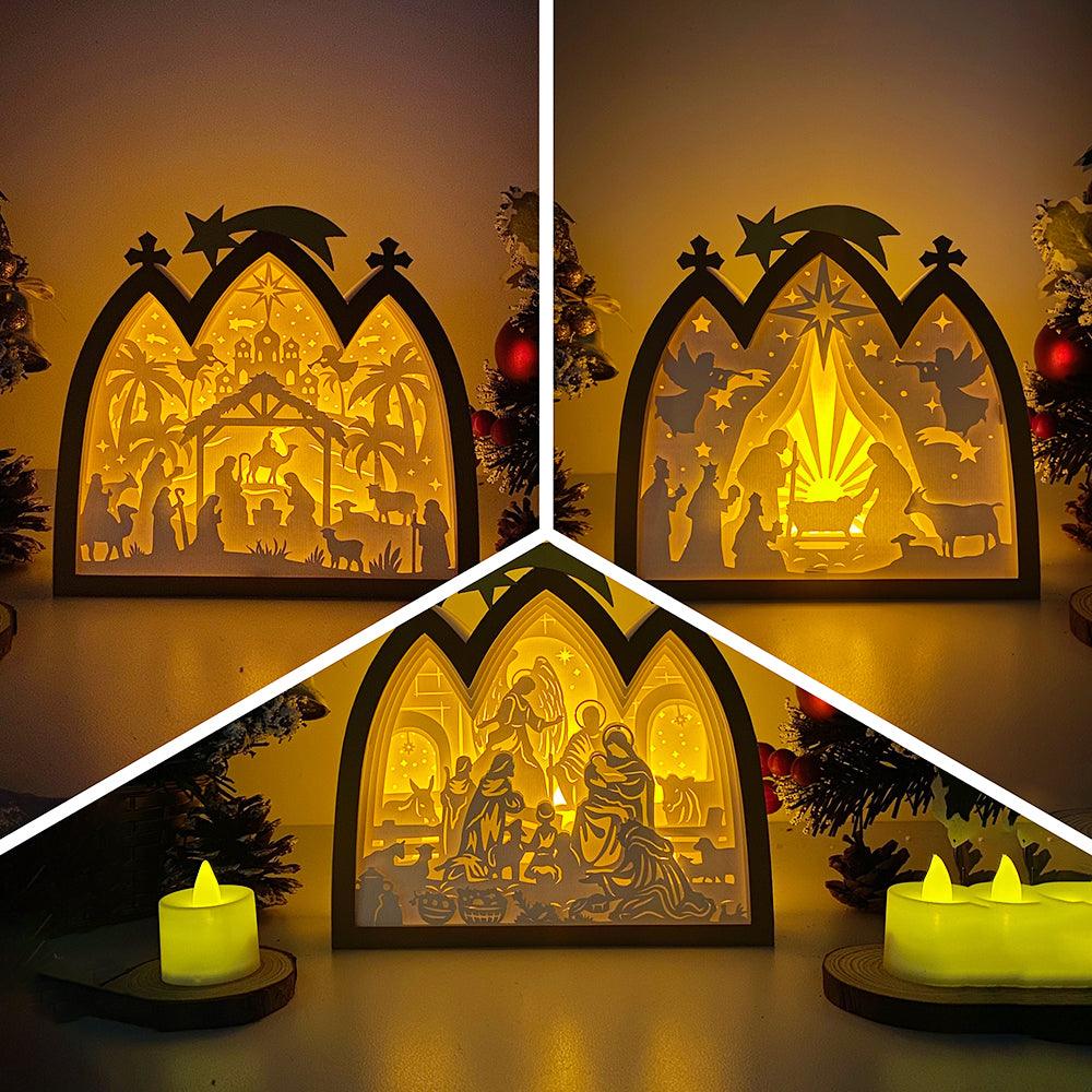 Pack 3 Nativity - Paper Cut Nativity House Light Box File - Cricut File - 7x8 Inches - LightBoxGoodMan - LightboxGoodman