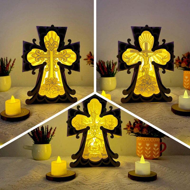 Pack 3 The Resurrected Lord - Cross Papercut Lightbox File - Cricut File - 9.3x7" - LightBoxGoodMan - LightboxGoodman