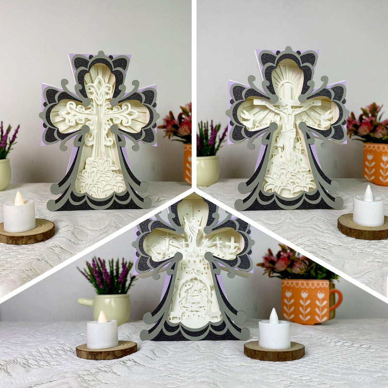 Pack 3 The Resurrected Lord - Cross Papercut Lightbox File - Cricut File - 9.3x7" - LightBoxGoodMan - LightboxGoodman