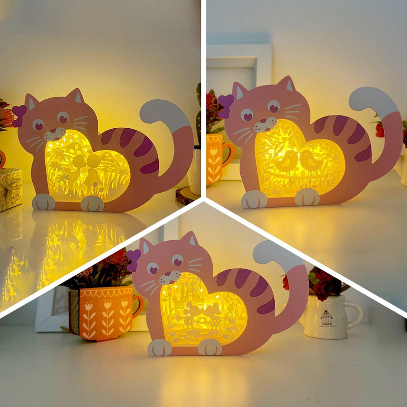 Pack 3 Valentine - Paper Cut Cat Heart Light Box File - Cricut File - 9,5x6,7 Inches - LightBoxGoodMan - LightboxGoodman