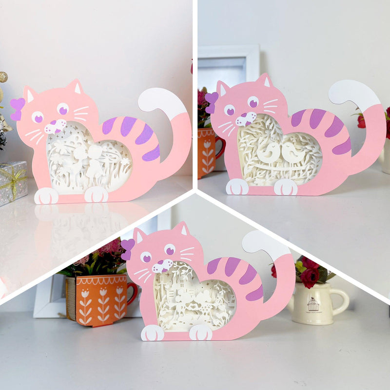 Pack 3 Valentine - Paper Cut Cat Heart Light Box File - Cricut File - 9,5x6,7 Inches - LightBoxGoodMan - LightboxGoodman
