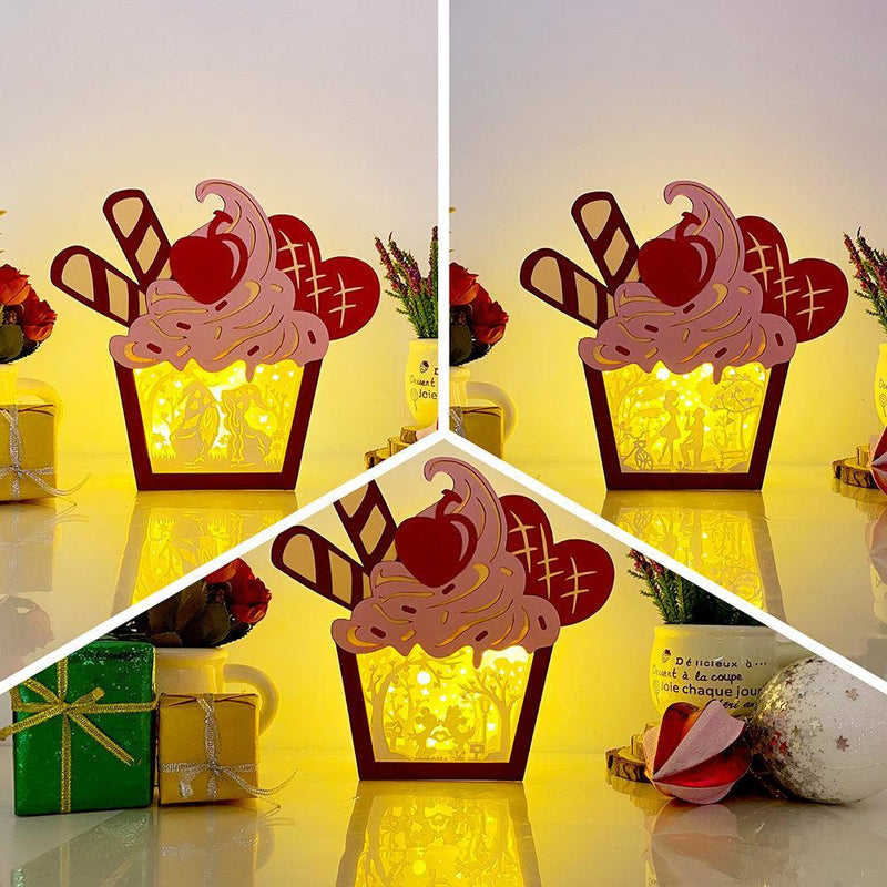 Pack 3 Valentine - Paper Cut Cupcake Light Box File - Cricut File - 7,2x6,3 inches - LightBoxGoodMan - LightboxGoodman