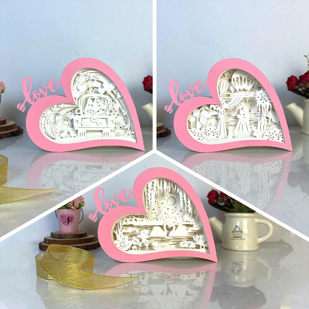 Pack 3 Valentine - Paper Cut Love Heart Light Box File - Cricut File - 5,6x7,5 Inches - LightBoxGoodMan - LightboxGoodman