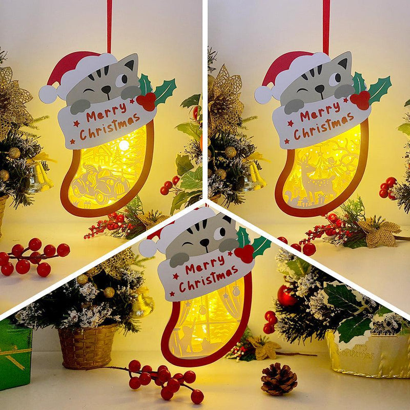 Pack 3 Xmas 1 - Paper Cut Pet Light Box File - Xmas Cat Motif - Cricut File - 8x6 Inches - LightBoxGoodMan - LightboxGoodman
