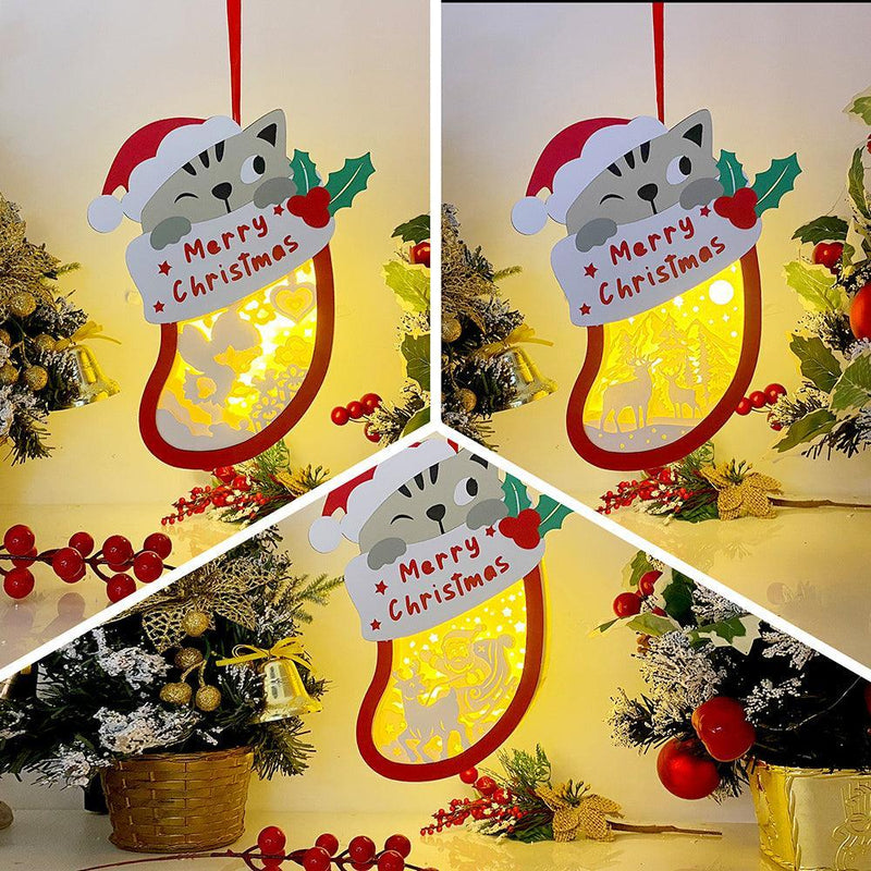 Pack 3 Xmas 3 - Paper Cut Pet Light Box File - Xmas Cat Motif - Cricut File - 8x6 Inches - LightBoxGoodMan - LightboxGoodman