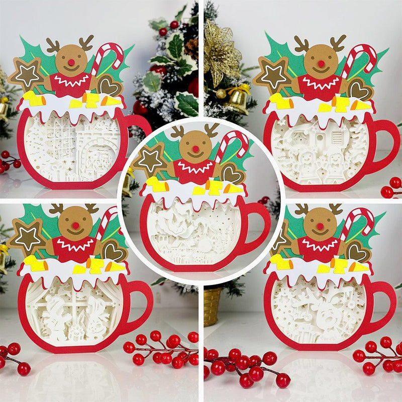 Pack 5 Christmas 1 - Paper Cut Hot Cocoa Light Box File - Gingerbread Motif - Cricut File - 8x7 inches - LightBoxGoodMan - LightboxGoodman