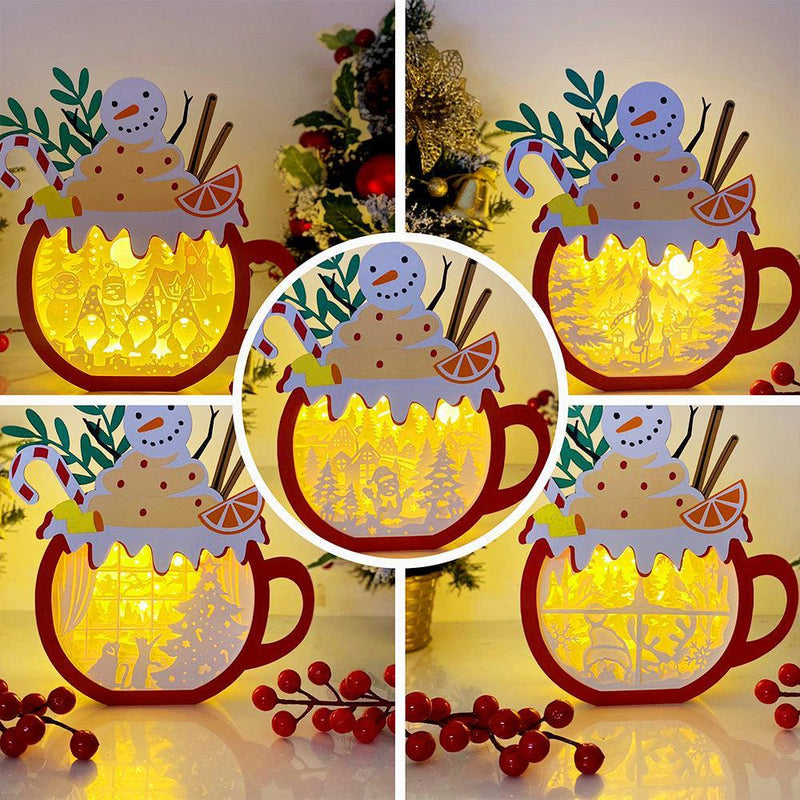 Pack 5 Christmas 1 - Paper Cut Hot Cocoa Light Box File - Snowman Motif - Cricut File - 8x7,8 inches - LightBoxGoodMan - LightboxGoodman