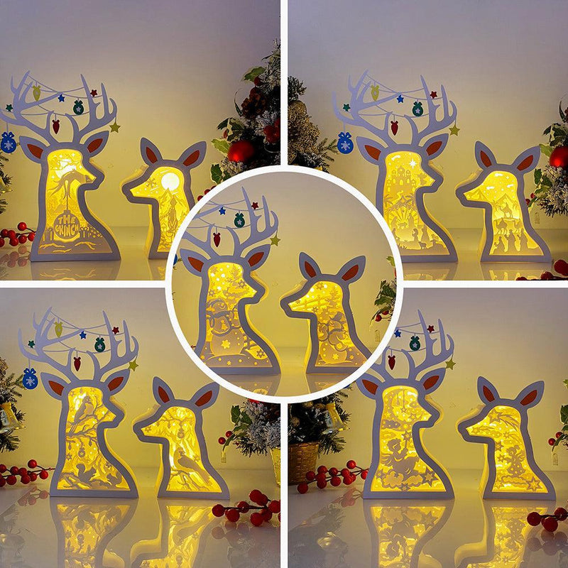 Pack 5 Christmas 2 - Paper Cut Deer Couple Light Box File - Cricut File - 10,4x7 inches - LightBoxGoodMan - LightboxGoodman