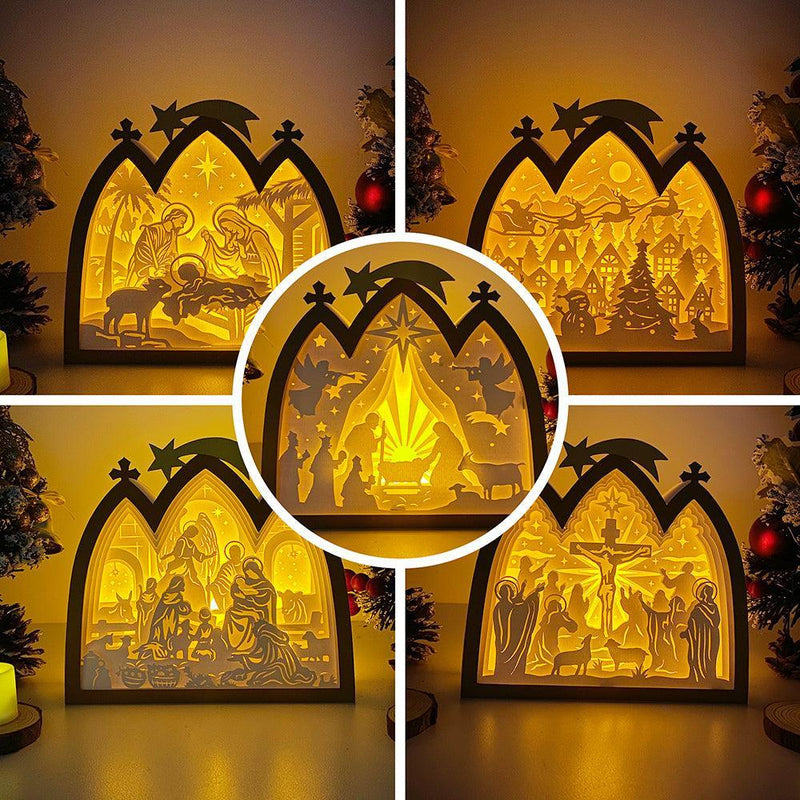 Pack 5 Christmas 2 - Paper Cut Nativity House Light Box File - Cricut File - 7x8 Inches - LightBoxGoodMan - LightboxGoodman