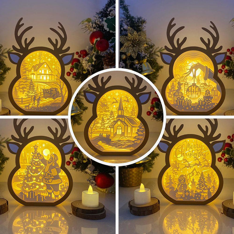 Pack 5 Christmas 2 - Paper Cut Reindeer Light Box File - Cricut File - 24,4x17cm - LightBoxGoodMan - LightboxGoodman