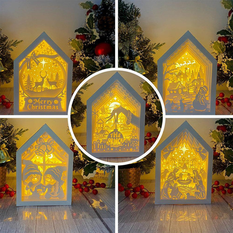 Pack 5 Christmas - Paper Cut House Light Box File - Cricut File - 13x19 Inches - LightBoxGoodMan - LightboxGoodman