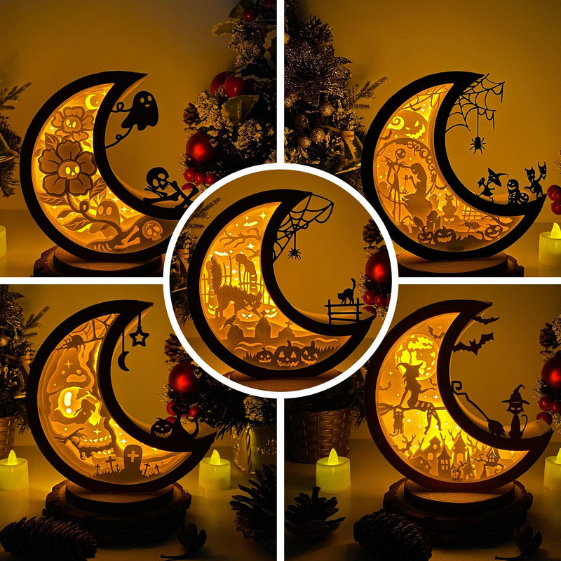 Pack 5 Halloween - Paper Cut Moon Light Box File - Cricut File - 16x16cm - LightBoxGoodMan - LightboxGoodman
