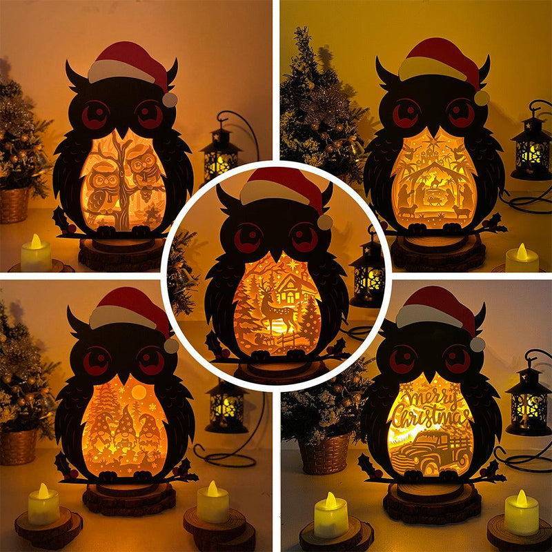 Pack 5 Merry Christmas - Paper Cut Owl Light Box File - Cricut File - 25x20 cm - LightBoxGoodMan - LightboxGoodman