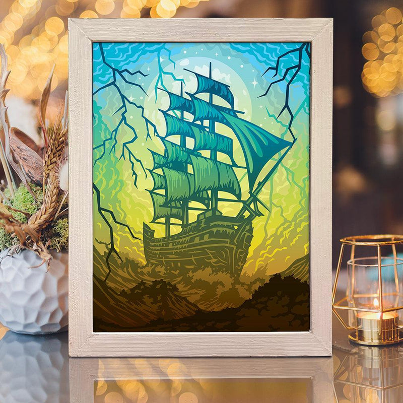 Pirates Ship 2 - Paper Cut Light Box File - Cricut File - 8x10 Inches - LightBoxGoodMan - LightboxGoodman