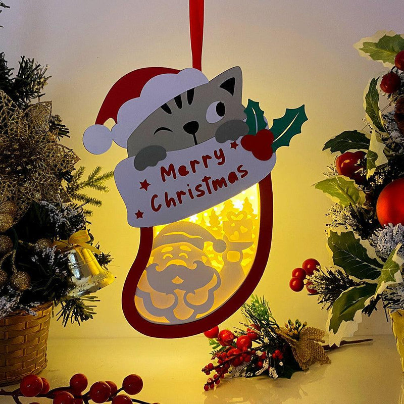 Santa Claus - Paper Cut Pet Light Box File - Xmas Cat Motif - Cricut File - 8x6 Inches - LightBoxGoodMan - LightboxGoodman
