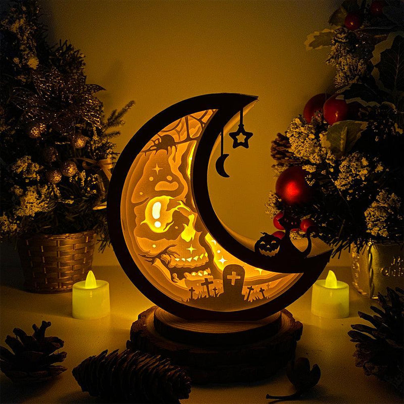 Skull Moon - Paper Cut Moon Light Box File - Cricut File - 16x16cm - LightBoxGoodMan - LightboxGoodman