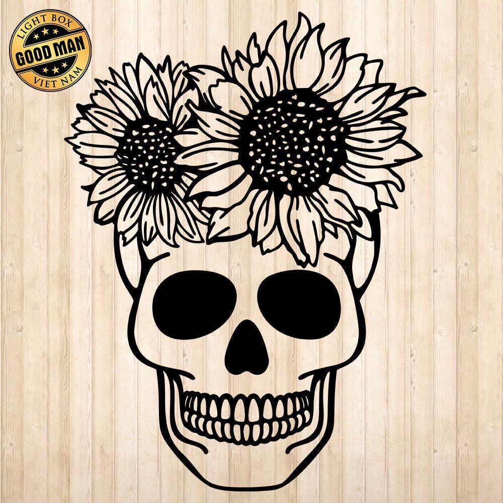 Skull Sunflower - Cricut File - Svg, Png, Dxf, Eps - LightBoxGoodMan - LightboxGoodman