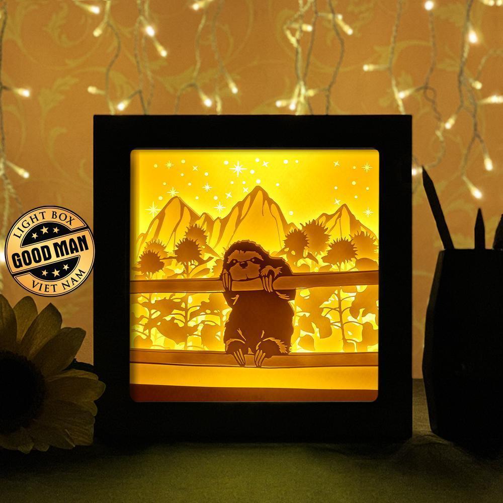 Sloth And Sunflower 1 - Paper Cutting Light Box - LightBoxGoodman - LightboxGoodman