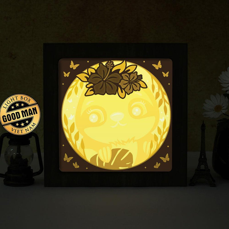 Sloth Flower – Paper Cut Light Box File - Cricut File - 20x20cm - LightBoxGoodMan - LightboxGoodman