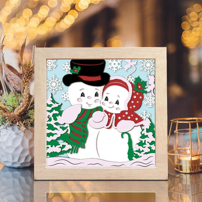 Snowman Couple 2 – Paper Cut Light Box File - Cricut File - 8x8 inches - LightBoxGoodMan - LightboxGoodman