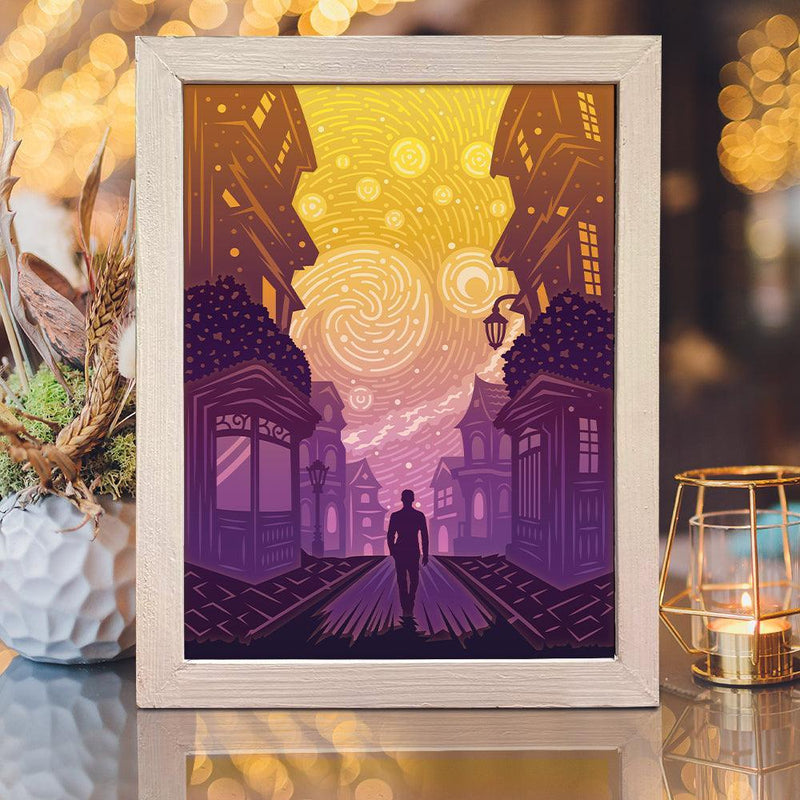 Starry Night 2 – Paper Cut Light Box File - Cricut File - 8x10 Inches - LightBoxGoodMan - LightboxGoodman