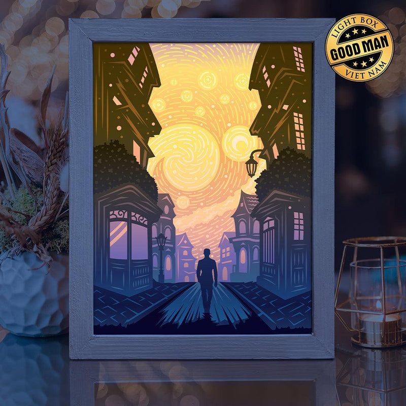 Starry Night 2 – Paper Cut Light Box File - Cricut File - 8x10 Inches - LightBoxGoodMan - LightboxGoodman