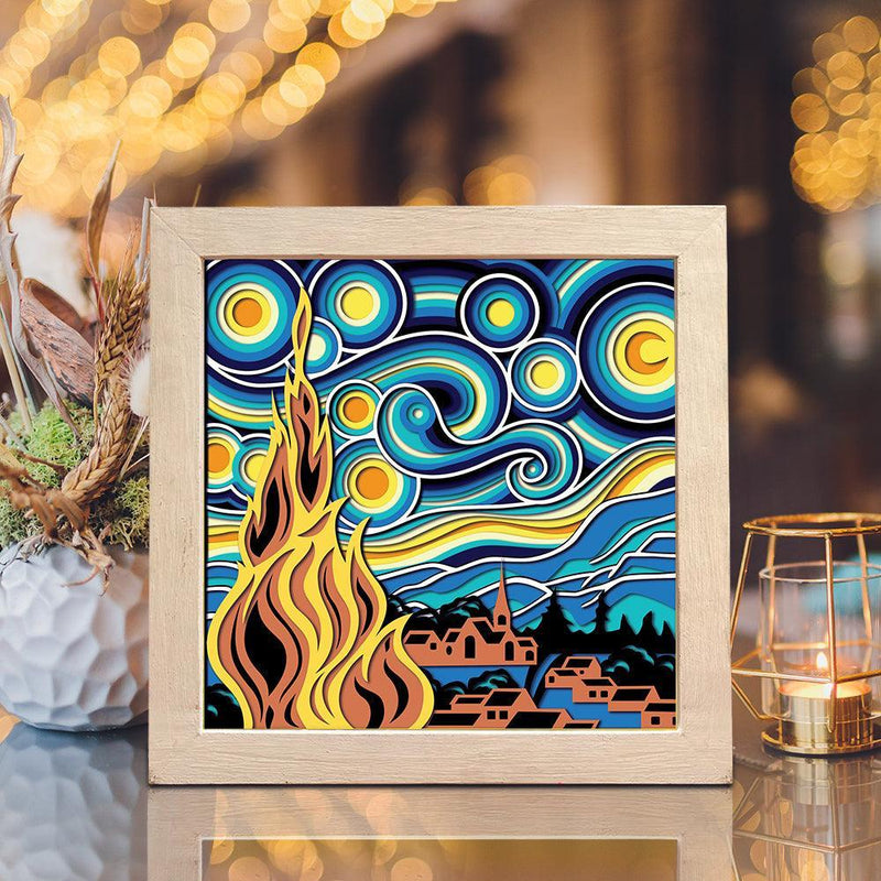Starry Night 3 – Paper Cut Light Box File - Cricut File - 8x8 Inches - LightBoxGoodMan - LightboxGoodman