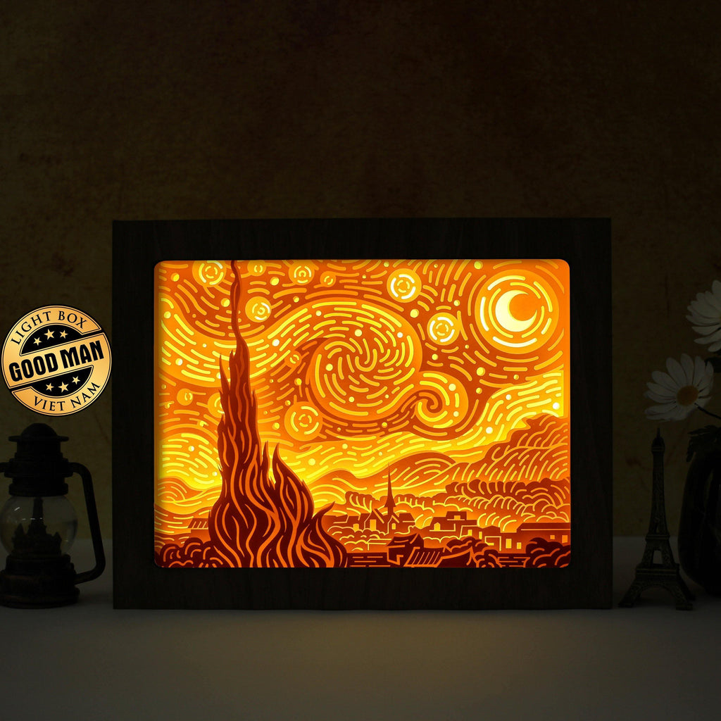 Starry Night – Paper Cut Light Box File - Cricut File - 8x10 Inches - LightBoxGoodMan - LightboxGoodman