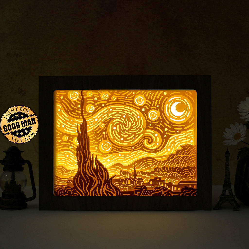 Starry Night – Paper Cut Light Box File - Cricut File - 8x10 Inches - LightBoxGoodMan - LightboxGoodman