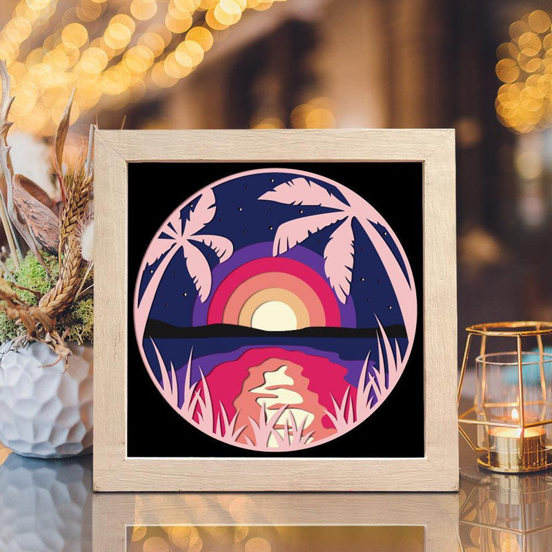Sunset Island – Paper Cut Light Box File - Cricut File - 8x8 inches - LightBoxGoodMan - LightboxGoodman