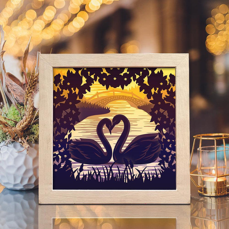 Swan Couple 2 - Paper Cut Light Box File - Cricut File - 8x8 inches - LightBoxGoodMan - LightboxGoodman