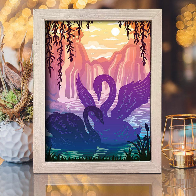 Swan Couple – Paper Cut Light Box File - Cricut File - 8x10 Inches - LightBoxGoodMan - LightboxGoodman