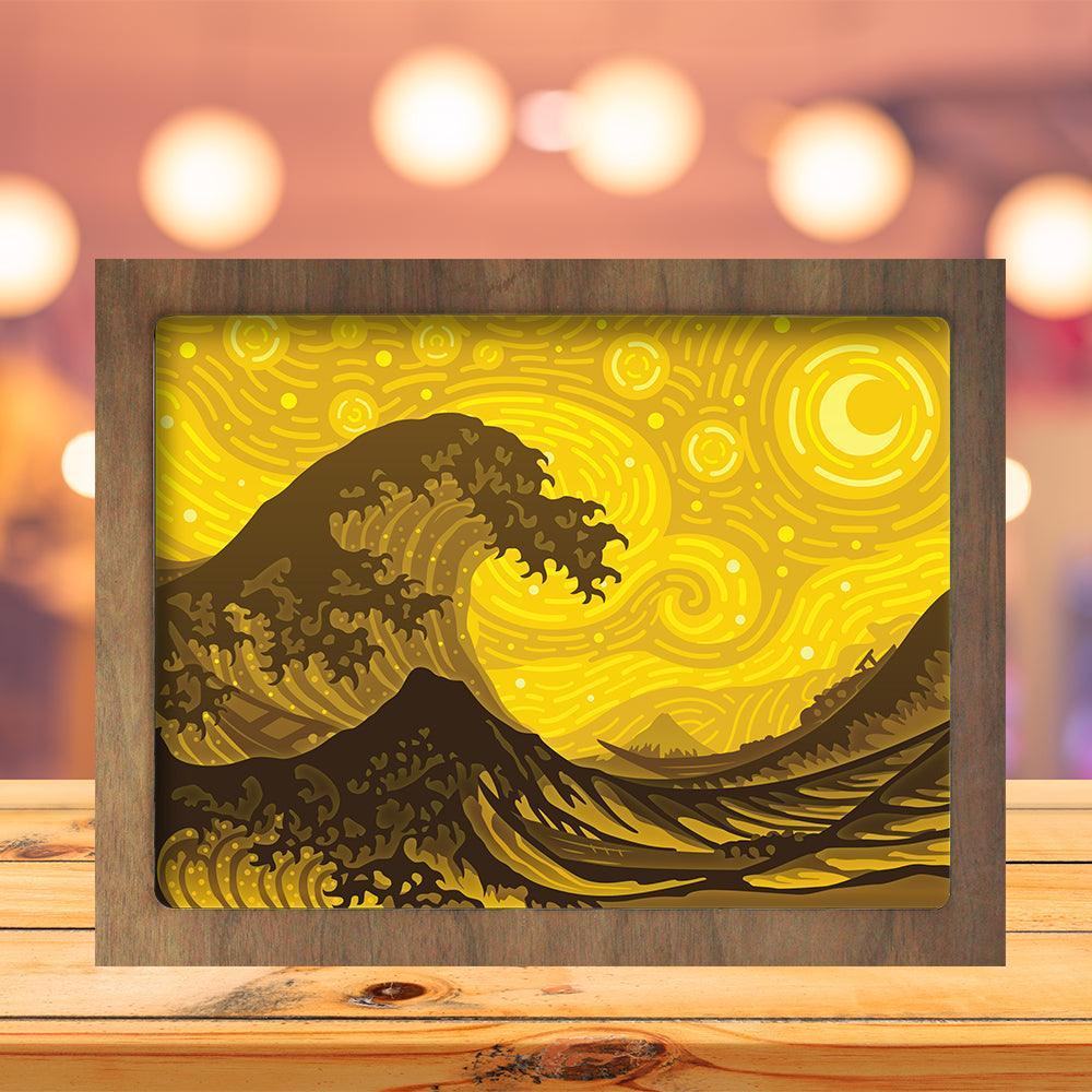 The Great Wave mix Starry Night - Paper Cutting Light Box - LightBoxGoodman - LightboxGoodman