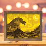 The Great Wave mix Starry Night - Paper Cutting Light Box - LightBoxGoodman