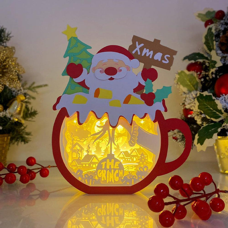 The Grinch - Paper Cut Hot Cocoa Light Box File - Santa Motif - Cricut File - 7,6x7,1 inches - LightBoxGoodMan - LightboxGoodman