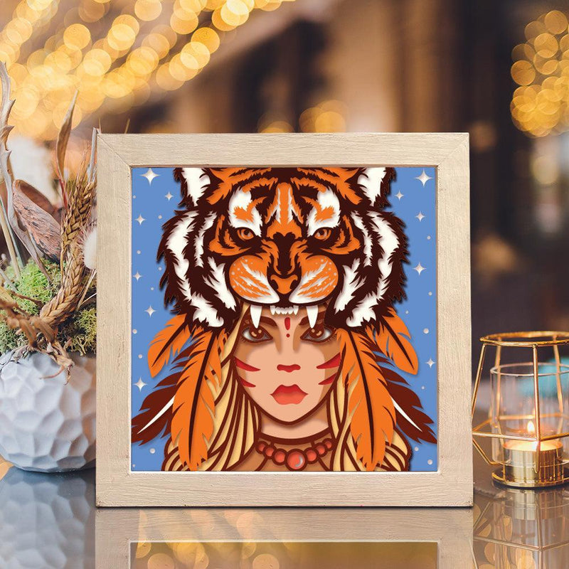 Tiger Girl – Paper Cut Light Box File - Cricut File - 20x20cm - LightBoxGoodMan - LightboxGoodman