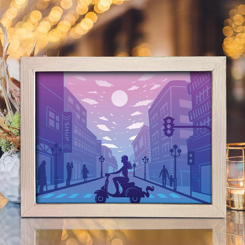 Vespa Girl – Paper Cut Light Box File - Cricut File - 20x26cm - LightBoxGoodMan - LightboxGoodman