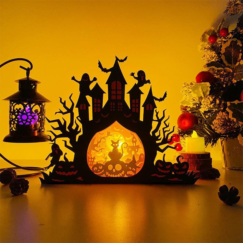 Witch Cat - Paper Cut Haunted Castle Light Box File - Cricut File - 19.7x24.7 cm - LightBoxGoodMan - LightboxGoodman