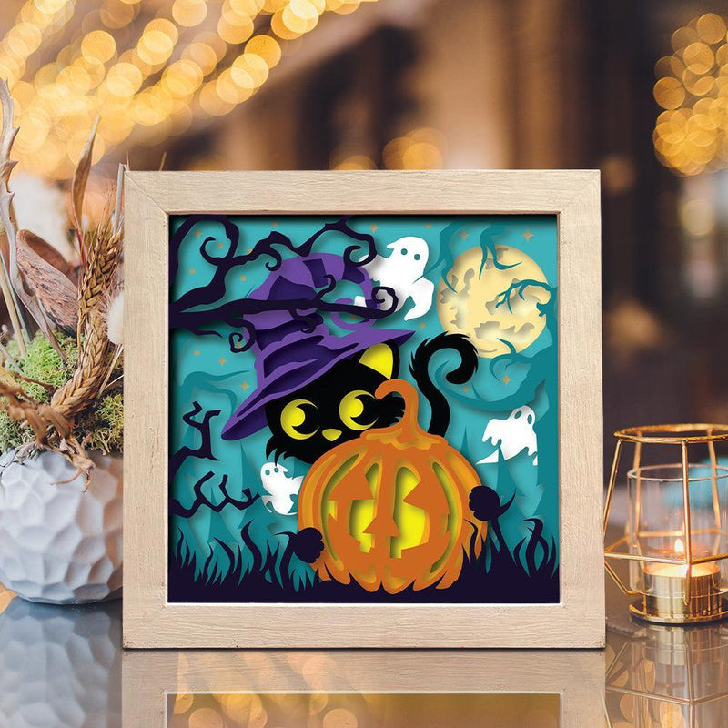 Witch Cat – Paper Cut Light Box File - Cricut File - 8x8 inches - LightBoxGoodMan - LightboxGoodman