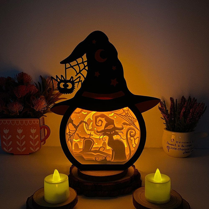 Witch Cat - Paper Cut Witch Hat Light Box File - Cricut File - 18x23 cm - LightBoxGoodMan - LightboxGoodman
