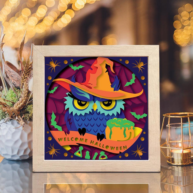 Witch Owl – Paper Cut Light Box File - Cricut File - 8x8 inches (20x20 cm) - LightBoxGoodMan - LightboxGoodman